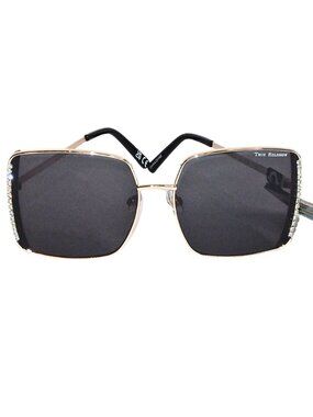 WOMEN'S TRUE RELIGION OVERSIZED SQUARE GOLD & CRYSTAL FRAME SUNGLASSES - NWT